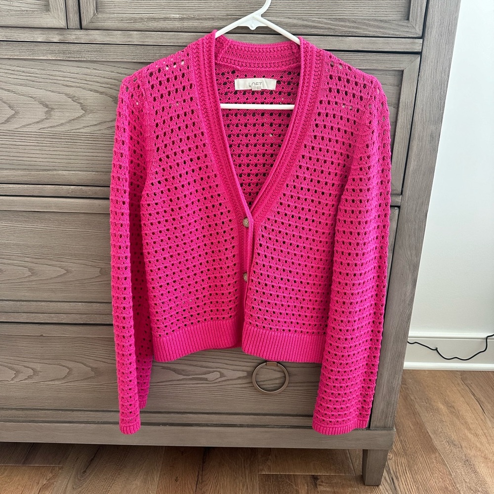 LOFT Fuchsia crochet knit cardigan size S